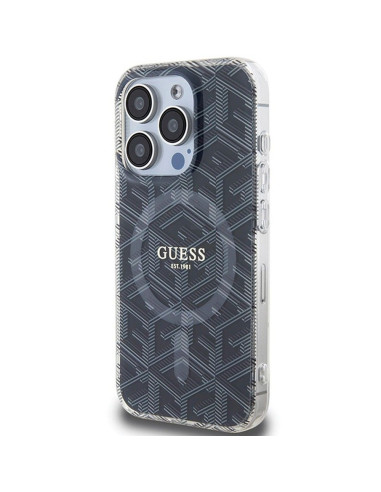 Véritable Case GUESS GUHMP15XHGCUSTGK pour iPhone 15 Pro Max (Compatible avec Magsafe / IML GCUBE / noir)