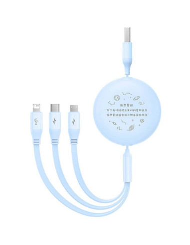 BASEUS 3-in-1 USB A vers Micro USB / Lightning / Type C 3.5A câble rétractable CB000063 1.1m bleu