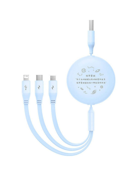 BASEUS 3-in-1 USB A vers Micro USB / Lightning / Type C 3.5A câble rétractable CB000063 1.1m bleu