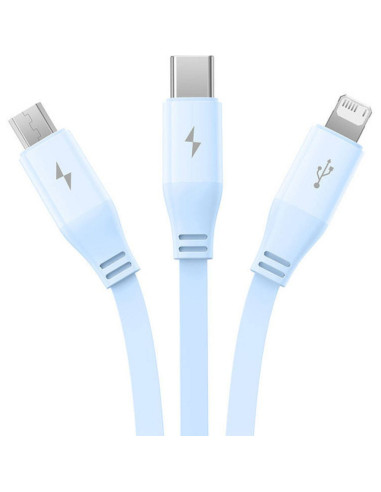 BASEUS 3-in-1 USB A vers Micro USB / Lightning / Type C 3.5A câble rétractable CB000063 1.1m bleu