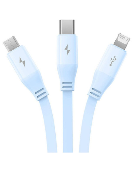 BASEUS 3-in-1 USB A vers Micro USB / Lightning / Type C 3.5A câble rétractable CB000063 1.1m bleu