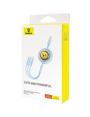 BASEUS 3-in-1 USB A vers Micro USB / Lightning / Type C 3.5A câble rétractable CB000063 1.1m bleu