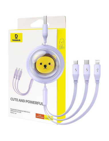 BASEUS 3-in-1 USB A vers Micro USB / Lightning / Type C 3,5A câble rétractable CB000063 1,1 m violet