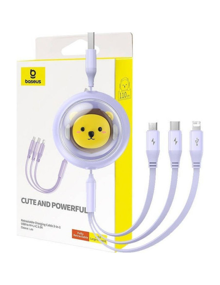 BASEUS 3-in-1 USB A vers Micro USB / Lightning / Type C 3,5A câble rétractable CB000063 1,1 m violet