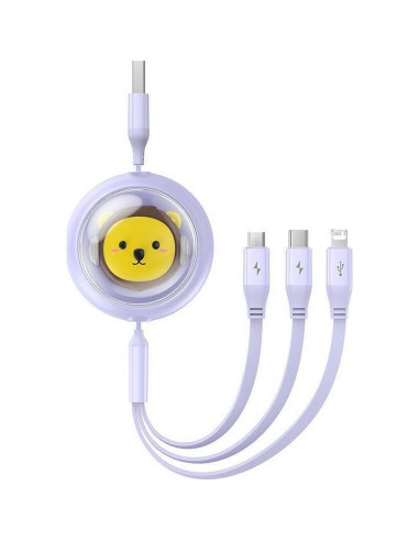 BASEUS 3-in-1 USB A vers Micro USB / Lightning / Type C 3,5A câble rétractable CB000063 1,1 m violet