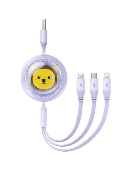 BASEUS 3-in-1 USB A vers Micro USB / Lightning / Type C 3,5A câble rétractable CB000063 1,1 m violet
