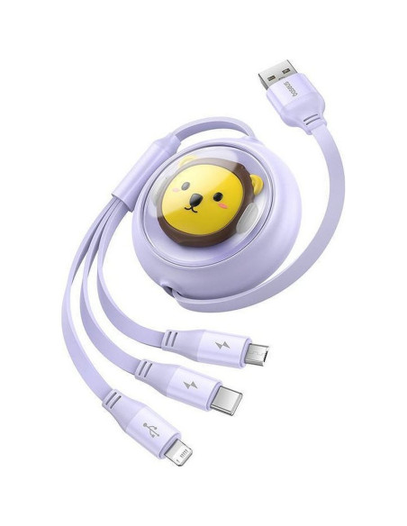BASEUS 3-in-1 USB A vers Micro USB / Lightning / Type C 3,5A câble rétractable CB000063 1,1 m violet
