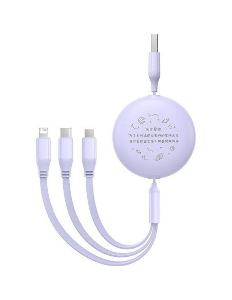 BASEUS 3-in-1 USB A vers Micro USB / Lightning / Type C 3,5A câble rétractable CB000063 1,1 m violet