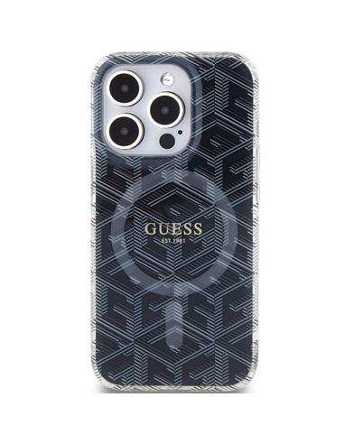 Véritable Case GUESS GUHMP15XHGCUSTGK pour iPhone 15 Pro Max (Compatible avec Magsafe / IML GCUBE / noir)