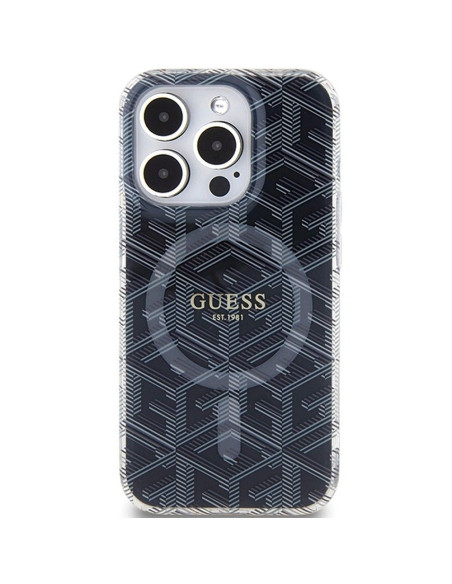 Véritable Case GUESS GUHMP15XHGCUSTGK pour iPhone 15 Pro Max (Compatible avec Magsafe / IML GCUBE / noir)
