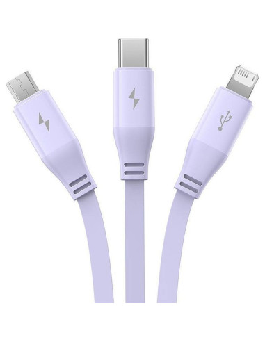 BASEUS 3-in-1 USB A vers Micro USB / Lightning / Type C 3,5A câble rétractable CB000063 1,1 m violet