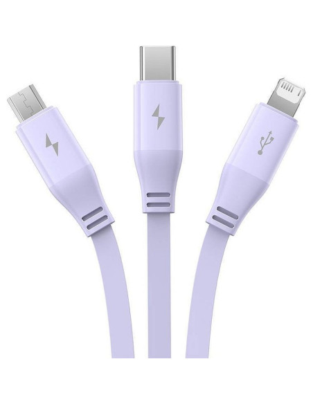 BASEUS 3-in-1 USB A vers Micro USB / Lightning / Type C 3,5A câble rétractable CB000063 1,1 m violet