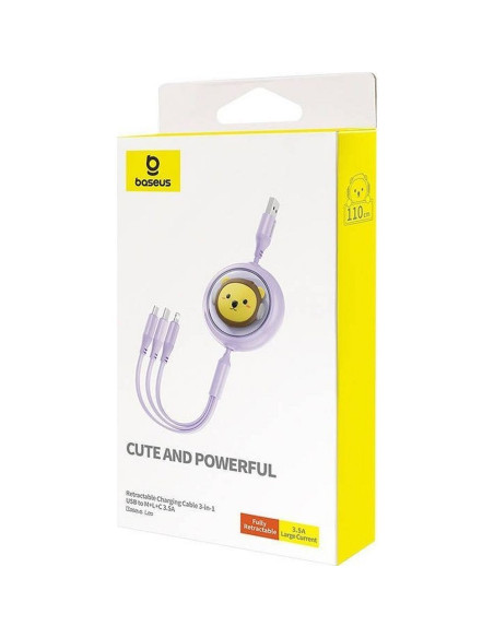 BASEUS 3-in-1 USB A vers Micro USB / Lightning / Type C 3,5A câble rétractable CB000063 1,1 m violet