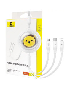 BASEUS 3-in-1 USB A vers Micro USB / Lightning / Type C 3,5A câble rétractable CB000063 1,1 m blanc
