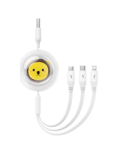 BASEUS 3-in-1 USB A vers Micro USB / Lightning / Type C 3,5A câble rétractable CB000063 1,1 m blanc
