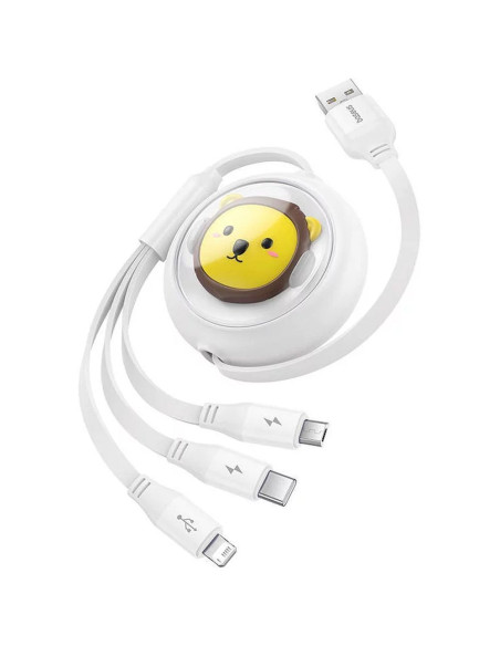 BASEUS 3-in-1 USB A vers Micro USB / Lightning / Type C 3,5A câble rétractable CB000063 1,1 m blanc