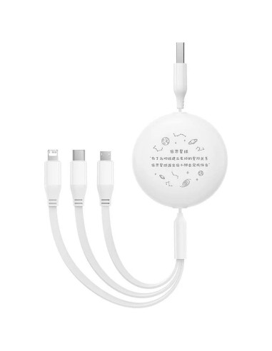BASEUS 3-in-1 USB A vers Micro USB / Lightning / Type C 3,5A câble rétractable CB000063 1,1 m blanc