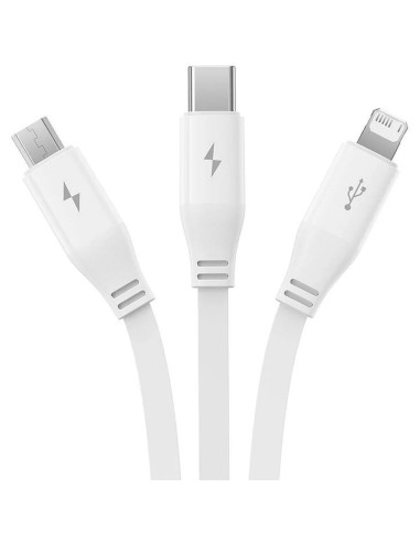 BASEUS 3-in-1 USB A vers Micro USB / Lightning / Type C 3,5A câble rétractable CB000063 1,1 m blanc