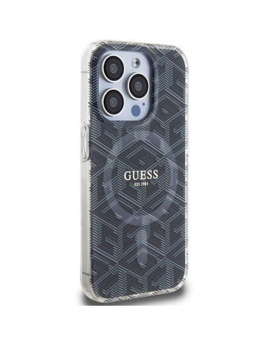 Véritable Case GUESS GUHMP15XHGCUSTGK pour iPhone 15 Pro Max (Compatible avec Magsafe / IML GCUBE / noir)