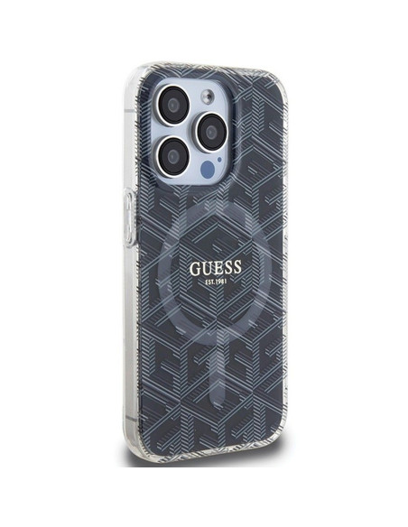 Véritable Case GUESS GUHMP15XHGCUSTGK pour iPhone 15 Pro Max (Compatible avec Magsafe / IML GCUBE / noir)