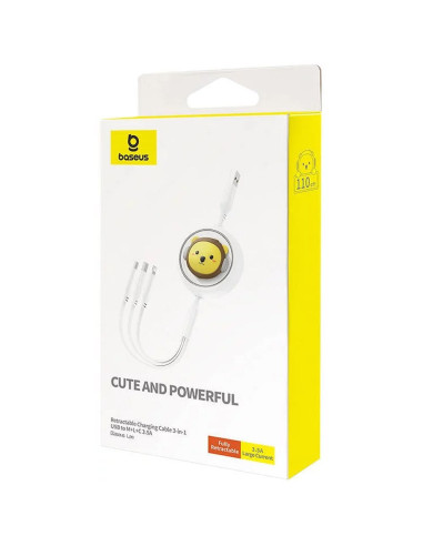 BASEUS 3-in-1 USB A vers Micro USB / Lightning / Type C 3,5A câble rétractable CB000063 1,1 m blanc