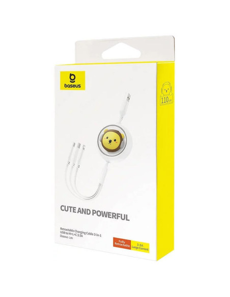 BASEUS 3-in-1 USB A vers Micro USB / Lightning / Type C 3,5A câble rétractable CB000063 1,1 m blanc