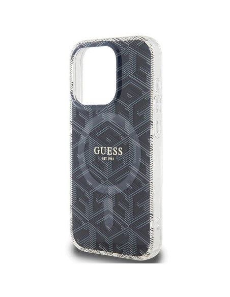 Véritable Case GUESS GUHMP15XHGCUSTGK pour iPhone 15 Pro Max (Compatible avec Magsafe / IML GCUBE / noir)