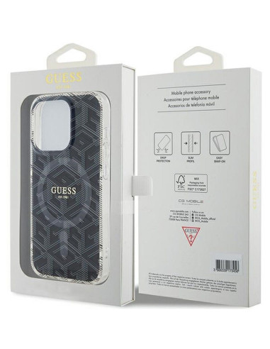Véritable Case GUESS GUHMP15XHGCUSTGK pour iPhone 15 Pro Max (Compatible avec Magsafe / IML GCUBE / noir)