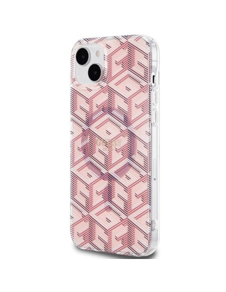 Véritable GUESS Case GUHMP15SHGCUSTGP pour iPhone 15 (Compatible avec Magsafe / IML GCUBE / pink)