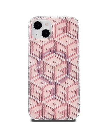 Véritable GUESS Case GUHMP15SHGCUSTGP pour iPhone 15 (Compatible avec Magsafe / IML GCUBE / pink)