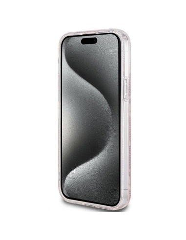 Véritable GUESS Case GUHMP15SHGCUSTGP pour iPhone 15 (Compatible avec Magsafe / IML GCUBE / pink)