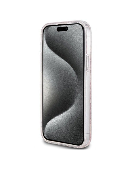 Véritable GUESS Case GUHMP15SHGCUSTGP pour iPhone 15 (Compatible avec Magsafe / IML GCUBE / pink)