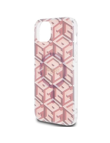 Véritable GUESS Case GUHMP15SHGCUSTGP pour iPhone 15 (Compatible avec Magsafe / IML GCUBE / pink)