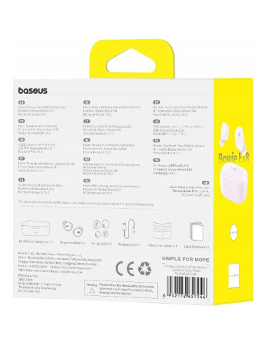 BASEUS wireless earphones bluetooth TWS ENC IPX4 Bowie E18 purple