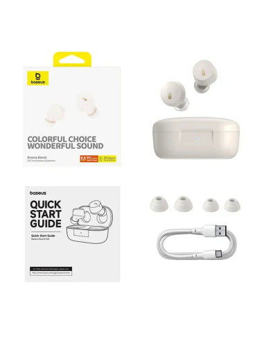 Écouteurs sans fil bluetooth BASEUS TWS ENC IPX4 Bowie E18 blanc