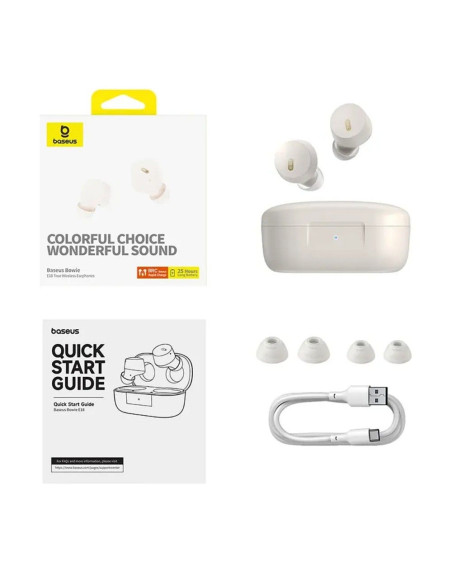 Écouteurs sans fil bluetooth BASEUS TWS ENC IPX4 Bowie E18 blanc
