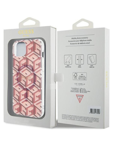 Véritable GUESS Case GUHMP15SHGCUSTGP pour iPhone 15 (Compatible avec Magsafe / IML GCUBE / pink)
