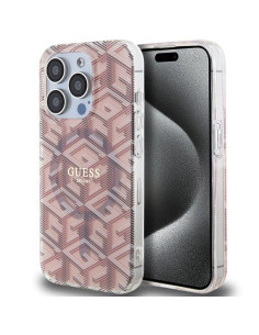 Véritable Case GUESS GUHMP15LHGCUSTGP pour iPhone 15 Pro (Compatible avec Magsafe / IML GCUBE / rose)