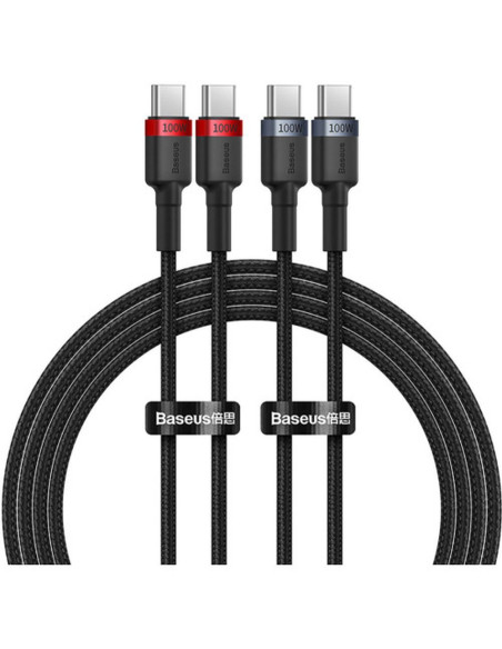 Câble BASEUS Type C vers Type C PD 5A 100W Cafule P10318306003-00 2 pièces 1 m noir rouge et noir gris