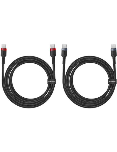 Câble BASEUS Type C vers Type C PD 5A 100W Cafule P10318306003-00 2 pièces 1 m noir rouge et noir gris