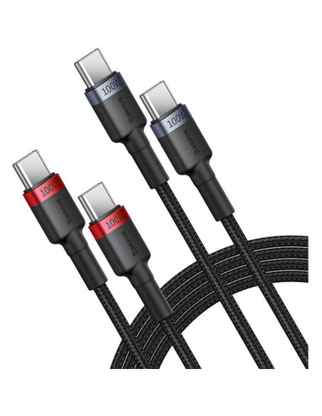 Câble BASEUS Type C vers Type C PD 5A 100W Cafule P10318306003-00 2 pièces 1 m noir rouge et noir gris