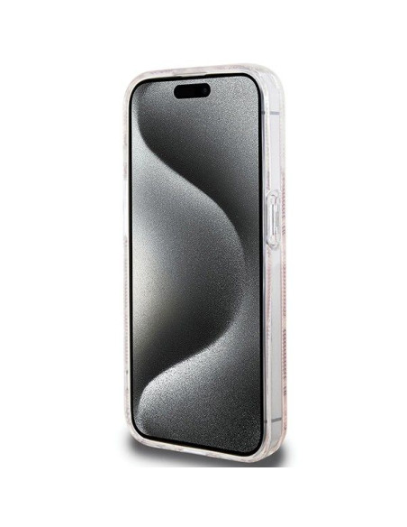 Véritable Case GUESS GUHMP15LHGCUSTGP pour iPhone 15 Pro (Compatible avec Magsafe / IML GCUBE / rose)