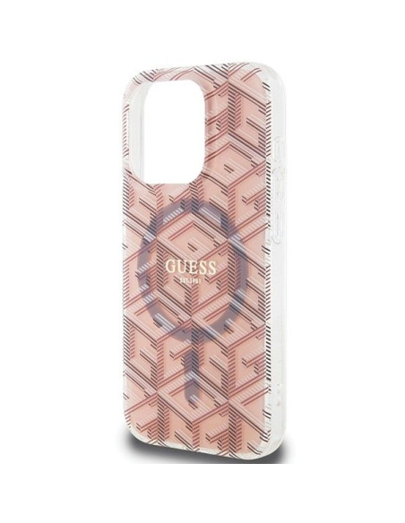 Véritable Case GUESS GUHMP15LHGCUSTGP pour iPhone 15 Pro (Compatible avec Magsafe / IML GCUBE / rose)
