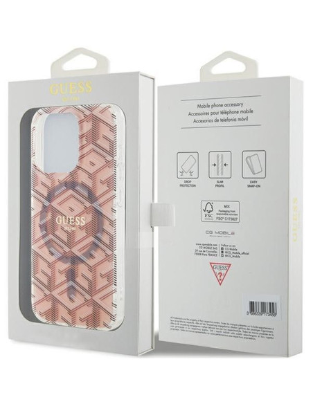 Véritable Case GUESS GUHMP15LHGCUSTGP pour iPhone 15 Pro (Compatible avec Magsafe / IML GCUBE / rose)