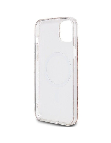 Véritable GUESS Case GUHMP15SHGCUSTGW pour iPhone 15 (Compatible avec Magsafe / IML GCUBE / brown)