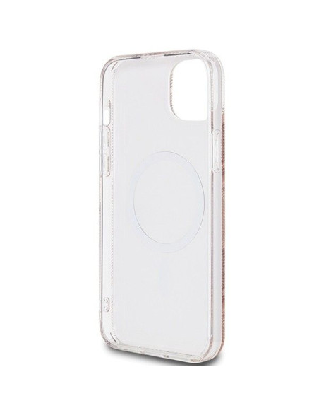 Véritable GUESS Case GUHMP15SHGCUSTGW pour iPhone 15 (Compatible avec Magsafe / IML GCUBE / brown)