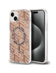 Véritable GUESS Case GUHMP15SHGCUSTGW pour iPhone 15 Plus (Compatible avec Magsafe / IML GCUBE / brown)