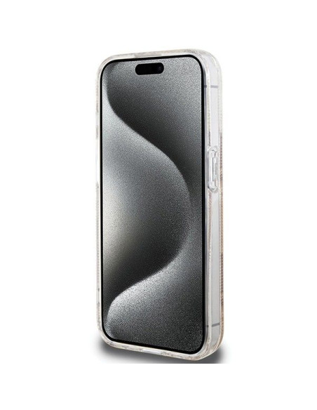 Véritable GUESS Case GUHMP15LHGCUSTGW pour iPhone 15 Pro (Compatible avec Magsafe / IML GCUBE / marron)