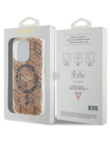 Véritable GUESS Case GUHMP15LHGCUSTGW pour iPhone 15 Pro (Compatible avec Magsafe / IML GCUBE / marron)