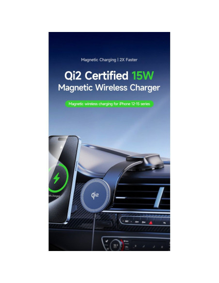DUZZONA V4 - Support voiture à induction pour carte compatible avec la recharge MagSafe 15W et Qi2 noir